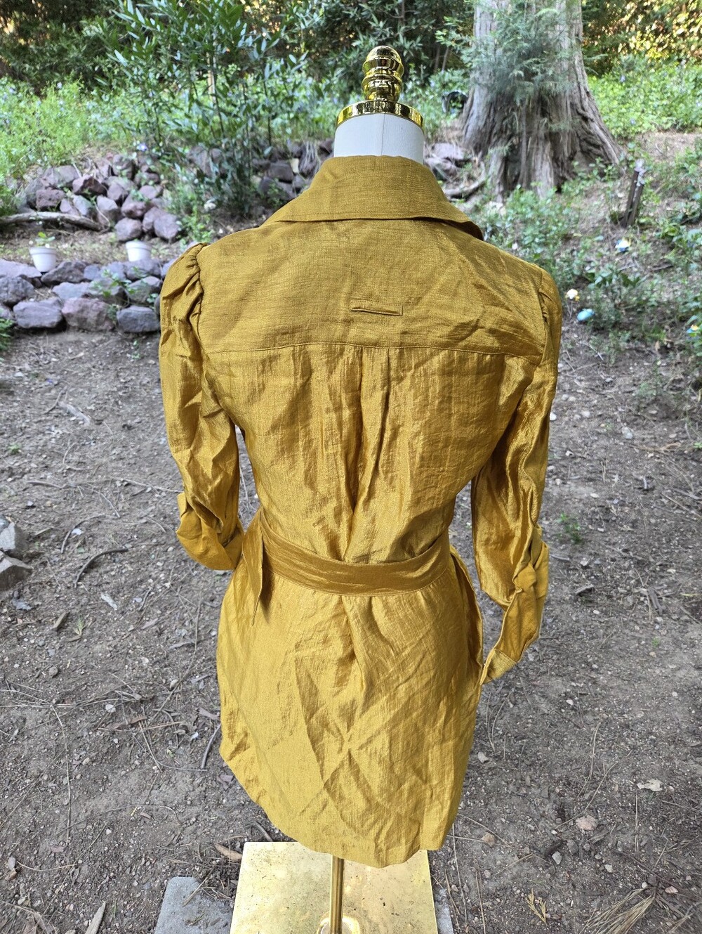 Bebe Yellow Gold Belted Shirt Button Up Dress Size Small - Picture 5 of 7